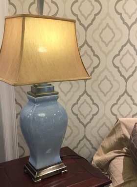 美式台灯陶瓷美式浅蓝色裂纹客厅卧室样板间裂纹台灯可调光