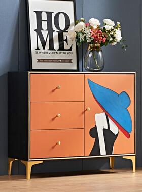 至高玄关柜客厅家具意式极简橙色实木隔断斗柜轻奢餐边柜工厂