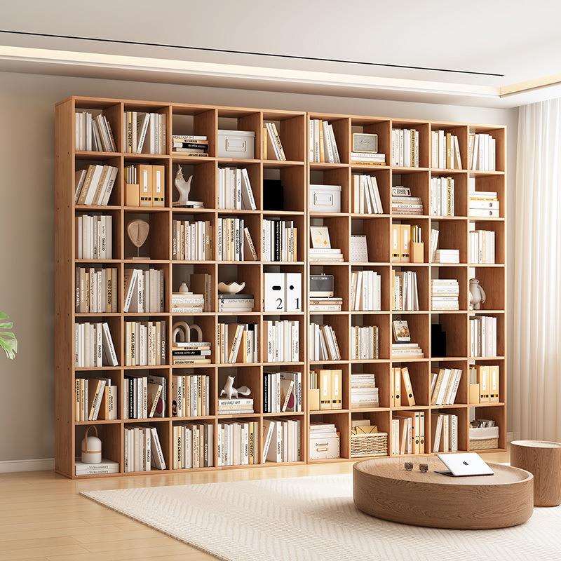 书架满墙全实木落地格子柜置物架收纳书柜自由组合客厅展示架原木