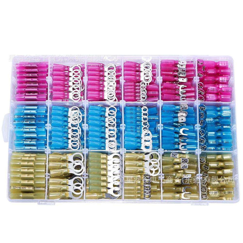 620PCS 盒装热收缩线连接器 电气端子 电线防水铲形叉环对接 套件