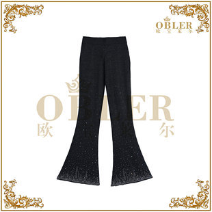 欧宝莱尔 早秋新款 902 2502 优雅烫钻高腰针织休闲长裤