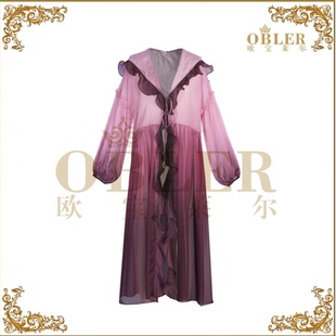 连帽荷叶边宽松腰长款连衣裙306-S-26222