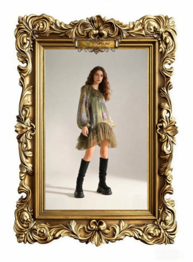 【欧宝莱尔】新款气质时尚轻奢金线桑蚕丝连衣裙305-A-25795-11