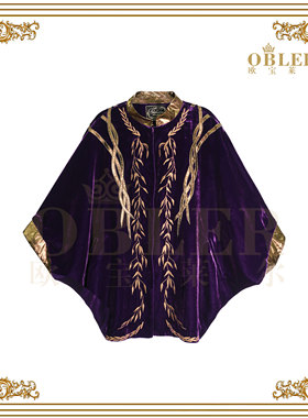 欧宝莱尔宫廷风印花桑蚕丝外套秋季紫色中长袖短款305-24840