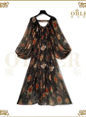 2025新款气质莫奈花园风真丝女装连衣裙305-24467