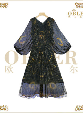 【太阳女神】欧宝莱尔春夏新款定位印花灯笼袖连衣裙305-25371