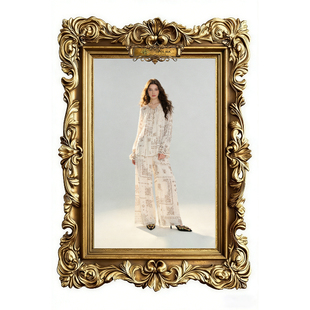 【欧宝莱尔】定型印花双层拼接高腰阔腿裤306-S-26217