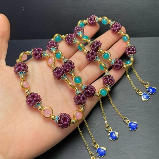 天然石榴石米花珠手链搭配天河石圆珠手工编制时尚 款