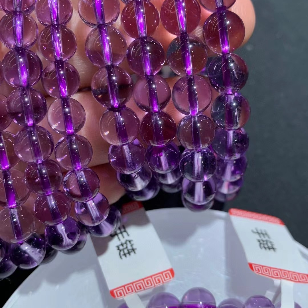 天然巴西紫水晶浅紫全净体招财转运九紫离火本命年礼物手串女款
