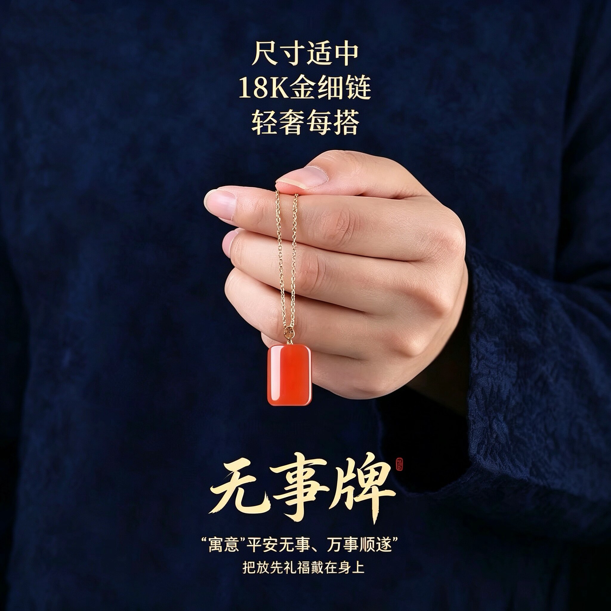 天然柿子红南红玛瑙无事牌吊坠项链女款本命年挂件送女友闺蜜礼物