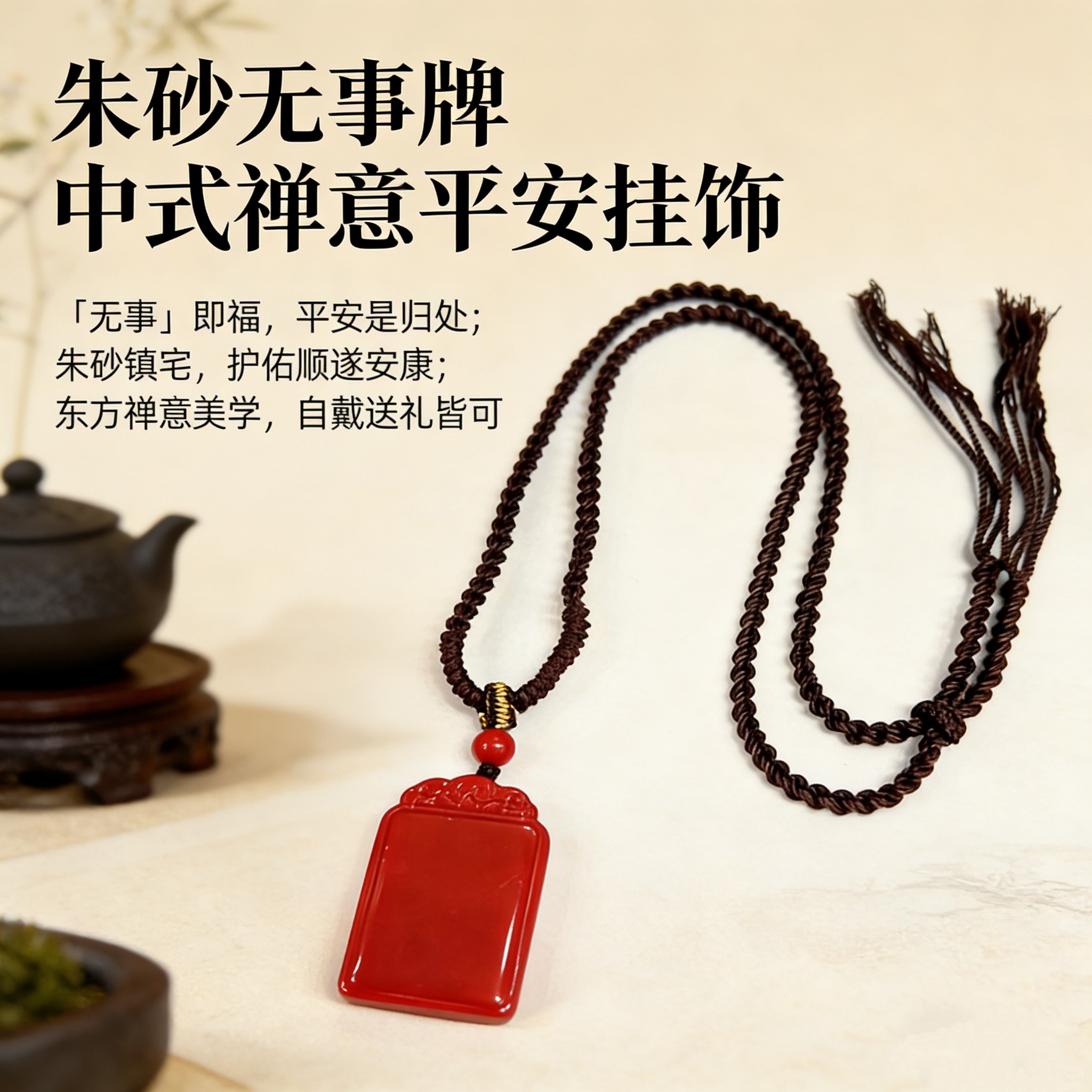 天然朱砂平安无事牌吊坠挂件天然紫金砂男女款大小款无事牌挂件