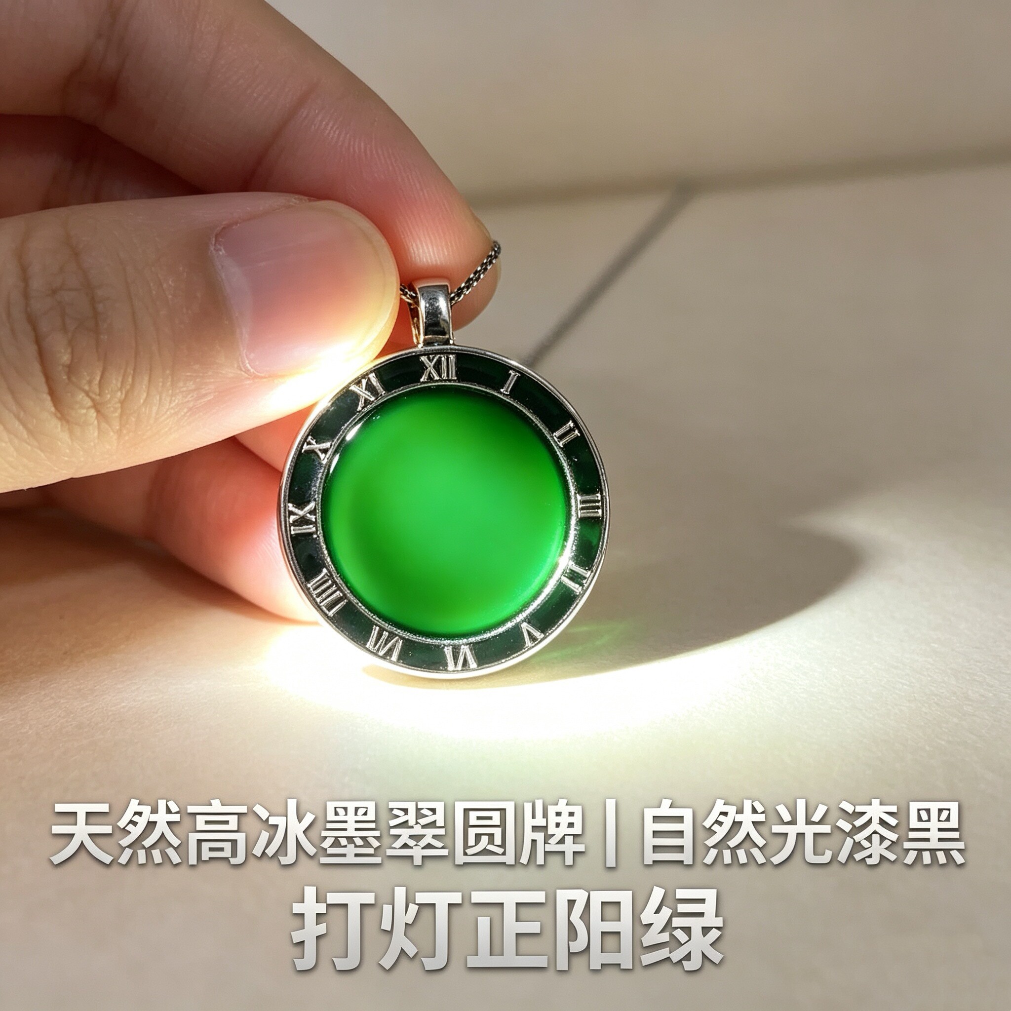 天然高冰墨翠圆牌吊坠翡翠项链男女同款情侣款送女友七夕赠保真