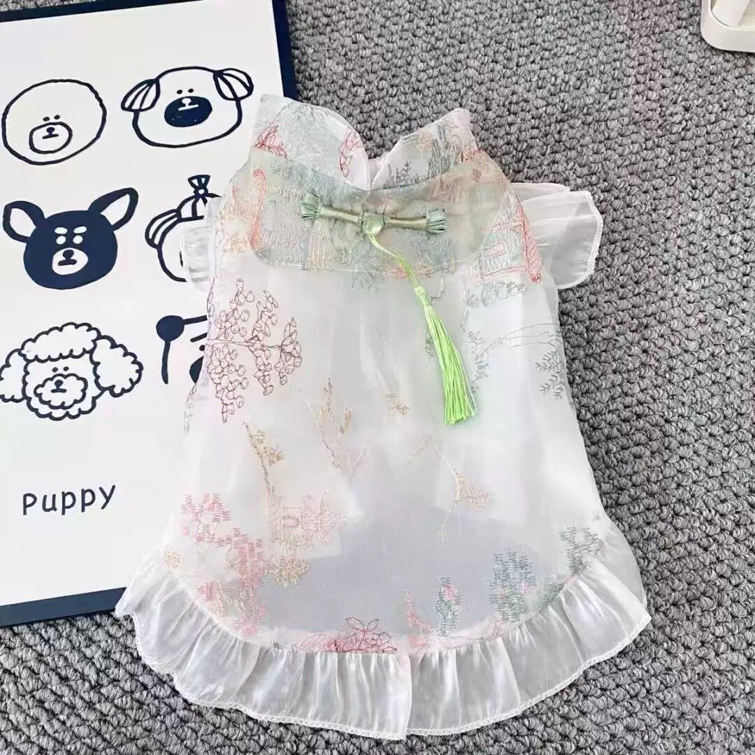 宠物狗狗猫咪春夏蕾丝飞袖淑女款连衣裙透气舒适小体泰迪比熊