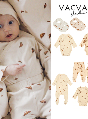 丹麦VACVAC SS25新生儿侧开襟包屁衣连体衣胎帽套装
