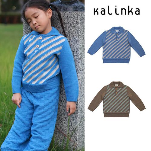 5Z kalinka FW25秋冬男宝宝手工针织Polo领毛衣针织衫