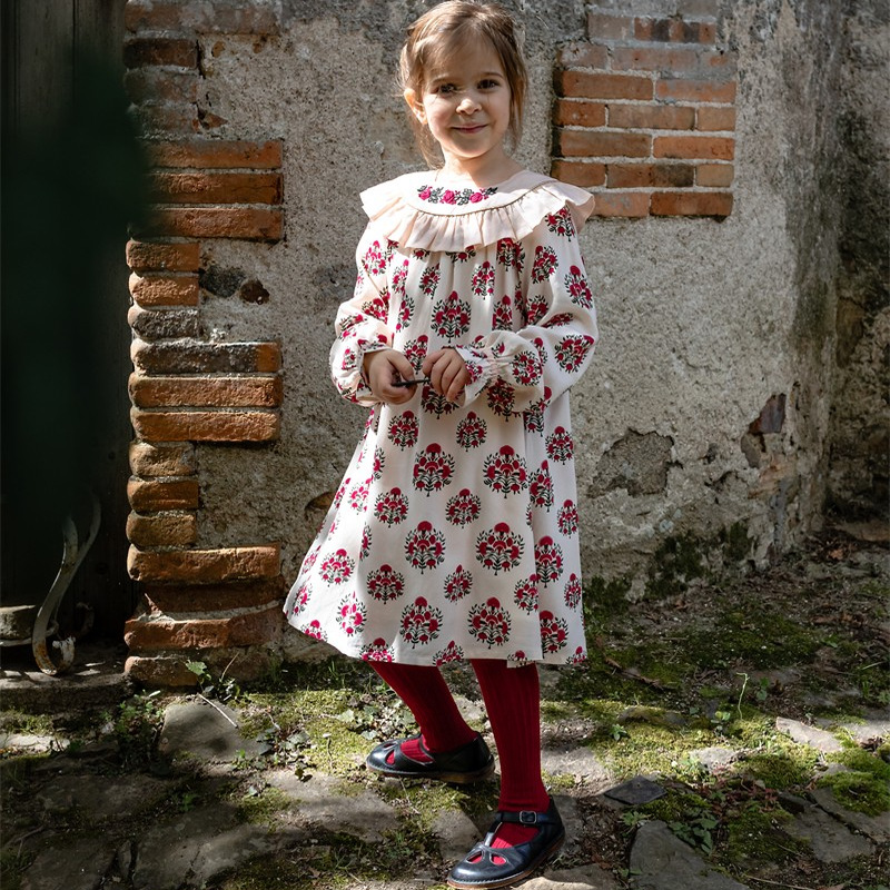 3件5折 现货 法国bachaa FW24秋冬女宝长袖印花连衣裙发夹