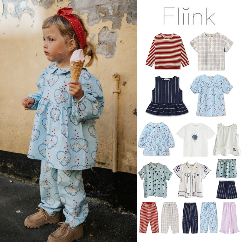 7Z 丹麦Fliink SS25女宝宝有机棉刺绣上衣短裤长裤