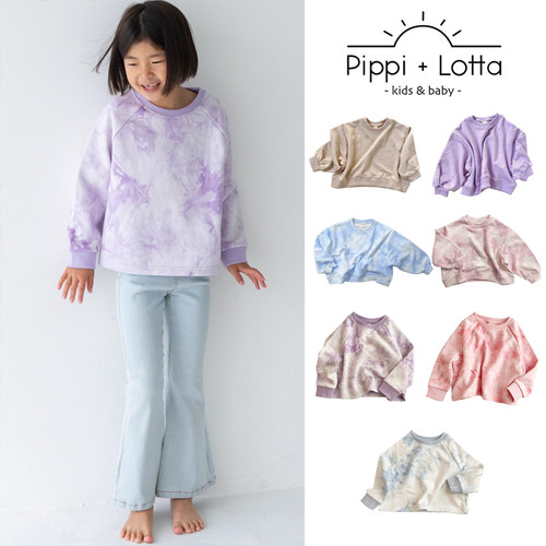 85Z 日本pippi lotta FW25儿童厚款卫衣长袖T恤上衣扎染风