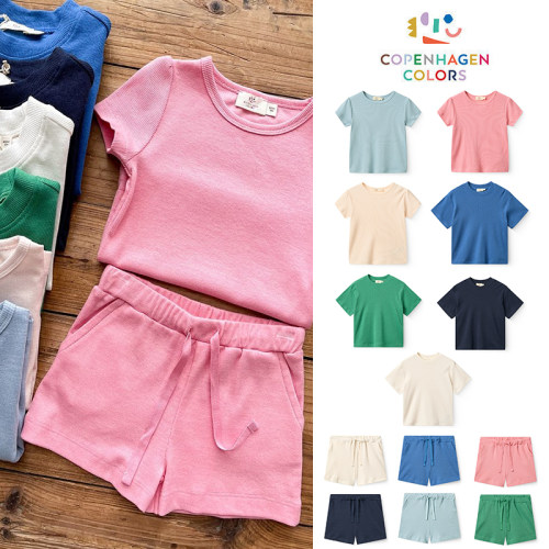 直播  Copenhagen Colors 春夏儿童纯色短袖T恤短裤套装