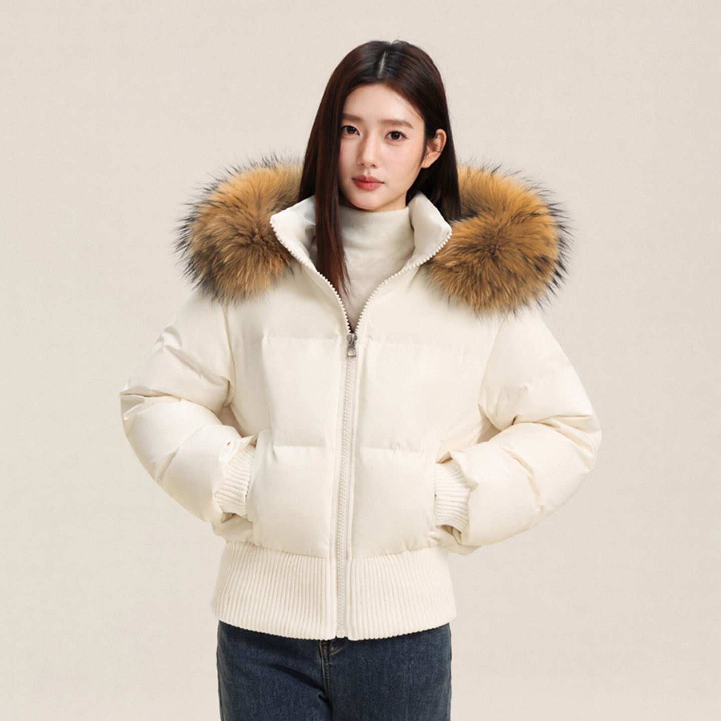 雪中飞2026年冬季新款时尚貉子毛领可拆卸帽羽绒服鸭绒保暖外套