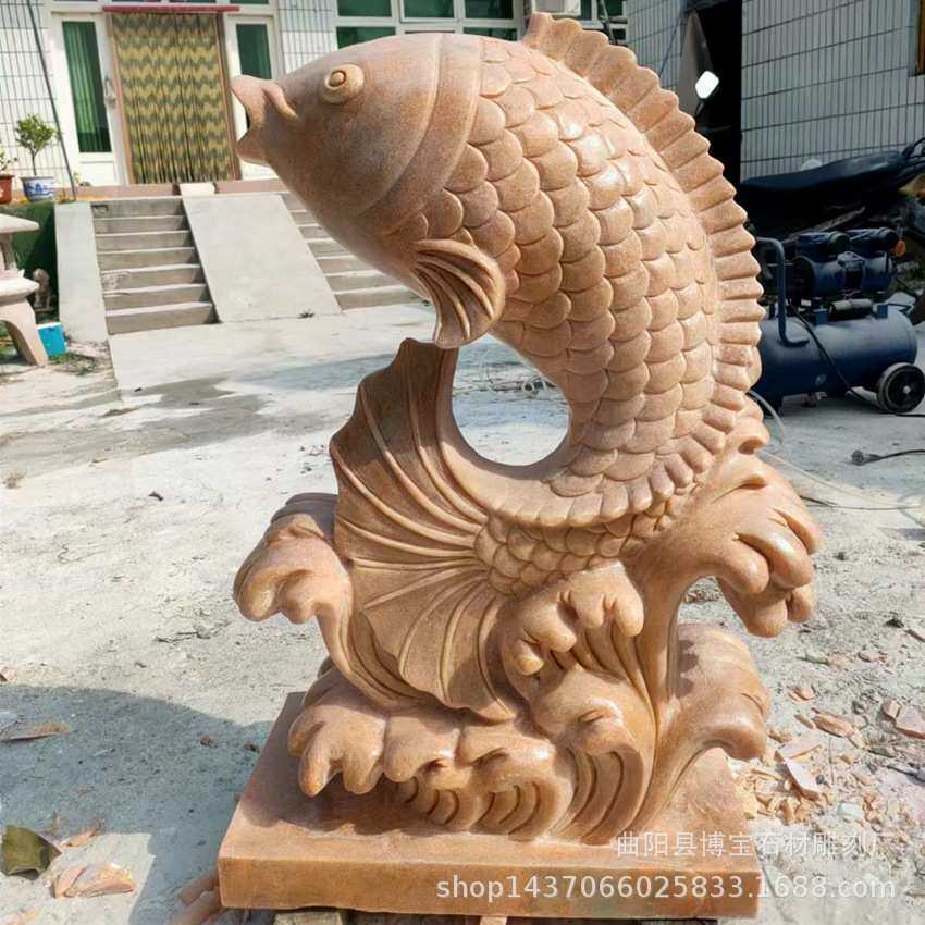 石雕鲤鱼跃龙门 大理石石雕鱼龙鱼流水景观海豚鱼雕塑摆件优惠