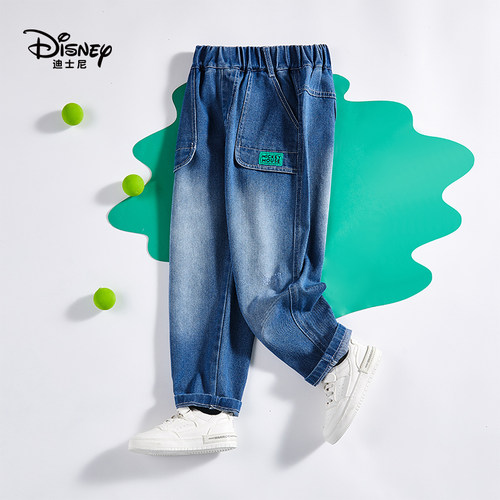 迪士尼 儿童牛仔裤女童春秋款洋气女孩宽松阔腿裤中大童牛仔长裤