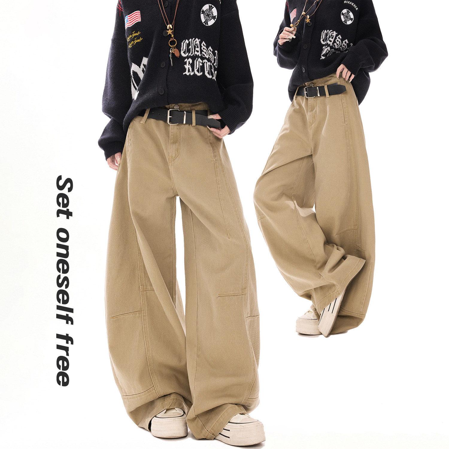 中性弯刀牛仔裤男女2026春秋新款宽松显瘦韩版潮酷百搭阔腿裤长裤,女装/女士精品,牛仔裤,淘宝优惠券,粉丝福利购,淘宝优惠卷