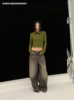 ARCHEDMOON 01/31 绿色正肩高领长袖t恤女春季针织衫内搭修身上衣