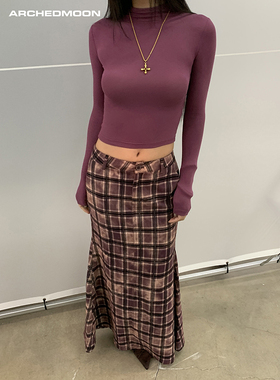 ARCHEDMOON 01/31紫色高领长袖针织衫t恤内搭修身正肩短上衣女春