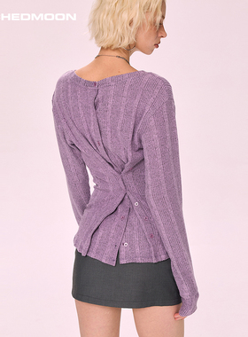 ARCHEDMOON紫色圆领两穿针织衫打底女小众设计感长袖上衣内搭秋季