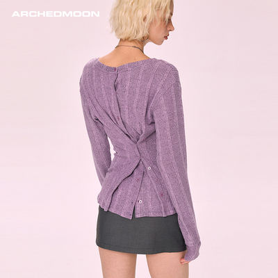 ARCHEDMOON紫色两穿双排扣针织衫