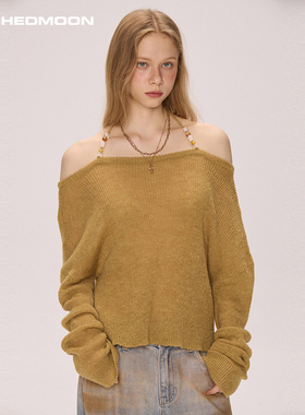 ARCHEDMOON 12/26 20:00【黄油奶啤】黄色挂脖一字肩薄毛针织衫