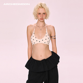 ARCHEDMOON杏色波点带胸垫挂脖系带内衣运动内搭小吊带上衣女夏秋