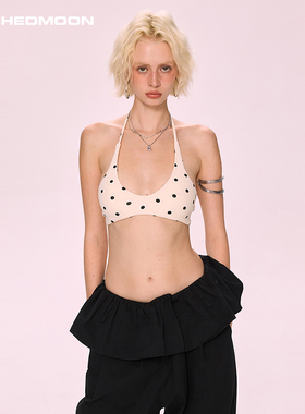 ARCHEDMOON杏色波点带胸垫挂脖系带内衣运动内搭小吊带上衣女夏秋