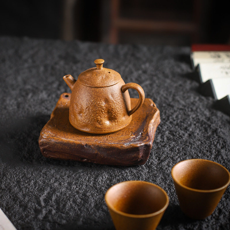 酱釉老岩泥手工壶茶壶泡茶家用中式复古陶瓷球孔过滤粗陶泡茶器
