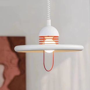 极简中古餐厅吊灯创意可伸缩吧台北欧设计师工作室岛台红色飞碟灯