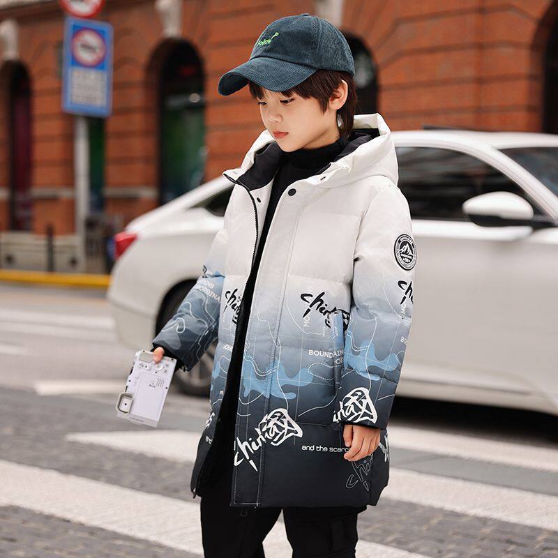 正品亲子男童中长款羽绒服2025冬季新款学生韩版渐变加厚童装外套