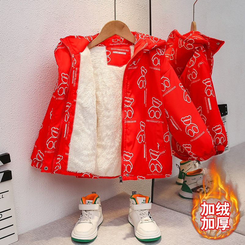 正品亲子女童外套加绒棉衣冬装洋气女宝宝加厚派克服2024新款儿童