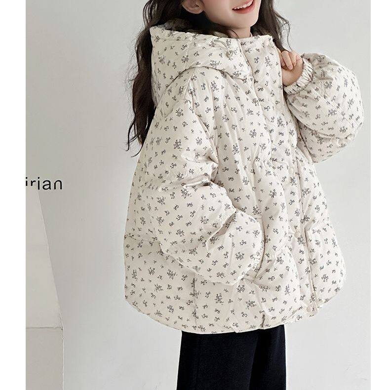 正品亲子女童碎花棉袄冬季2025新款面包儿童棉衣连帽女童棉服加厚