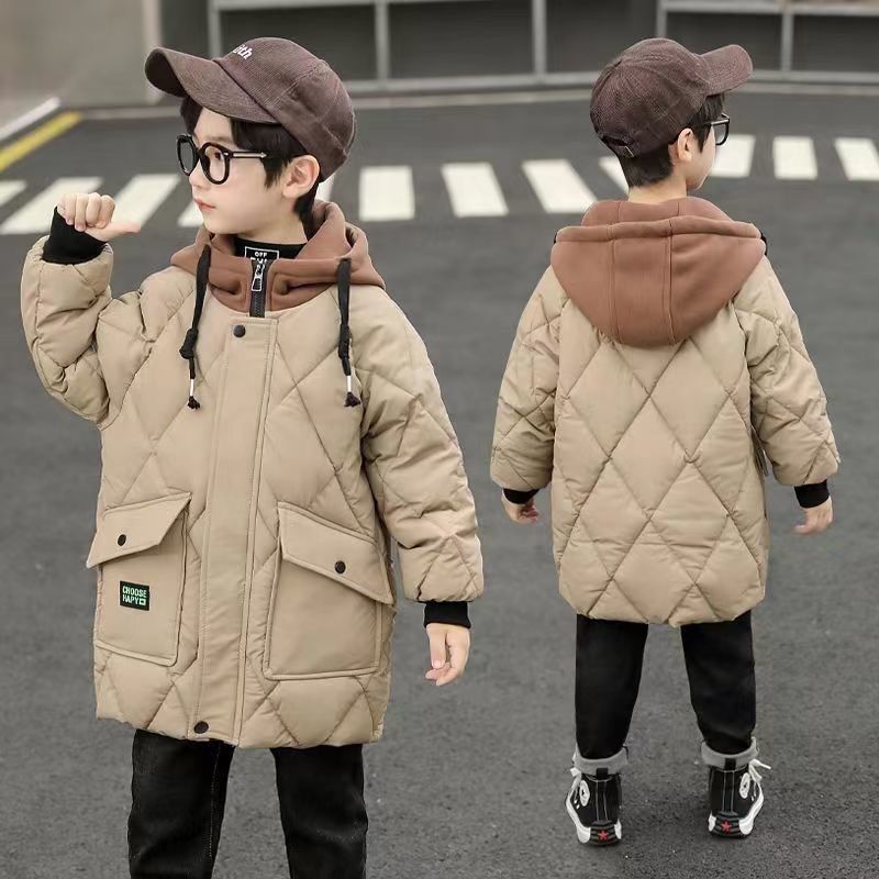 正品亲子男童冬装羽绒棉服加绒加厚2026新款儿童棉衣中长款外套男