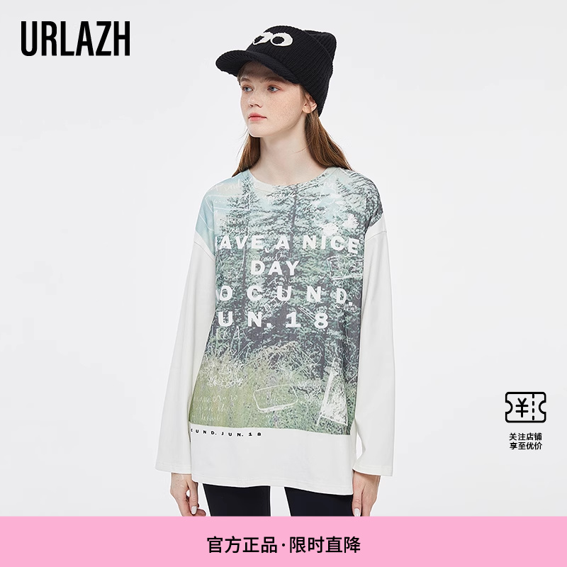 urlazh/有兰白色宽松印花T恤