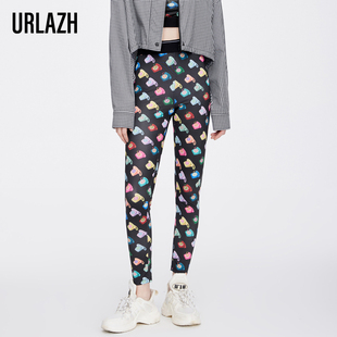 弹力打底裤 URLAZH有兰夏季 时尚 复古洋气印花高腰修身 女 新款