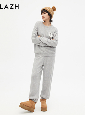 URLAZH有兰新款宽松运动美利奴羊毛针织休闲裤女IM3KP02