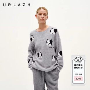 夹花灰puppy小狗休闲宽松圆领羊绒毛衣针织衫 新款 URLAZH有兰冬季