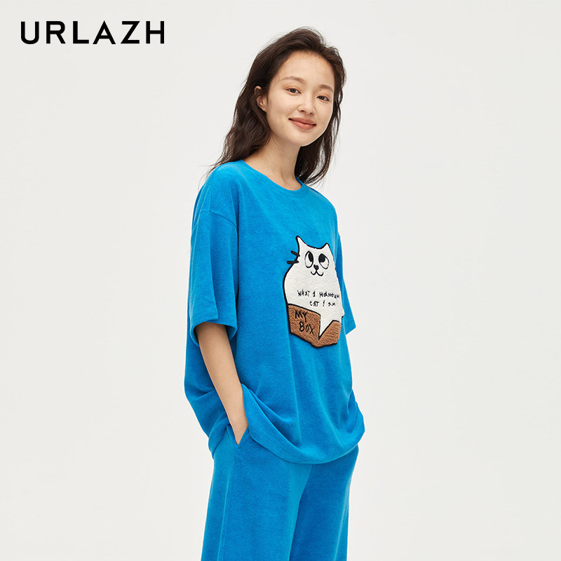 URLAZH有兰新款U等等休闲宽松圆领蓝色毛圈T恤女,女装/女士精品,T恤,淘宝优惠券,粉丝福利购,淘宝优惠卷