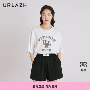 T恤女 URLAZH有兰夏季 新款 美式 复古印花简约白色休闲宽松纯棉短袖