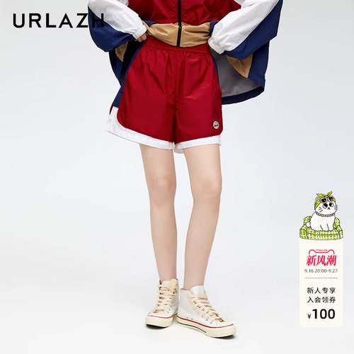 URLAZH有兰新款复古美式休闲运动宽松拼色短裤女