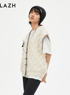 URLAZH有兰新款美利奴羊毛白色V领针织开衫女LM3KJ04