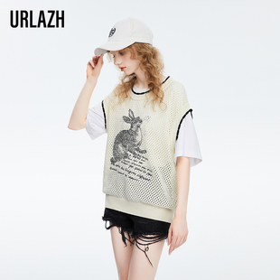 URLAZH有兰春季新款复古宽松纯棉慵懒镂空针织钩花背心女短款