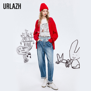 做旧磨白时髦牛仔裤 复古宽松直筒老爹裤 女 新款 URLAZH有兰春季